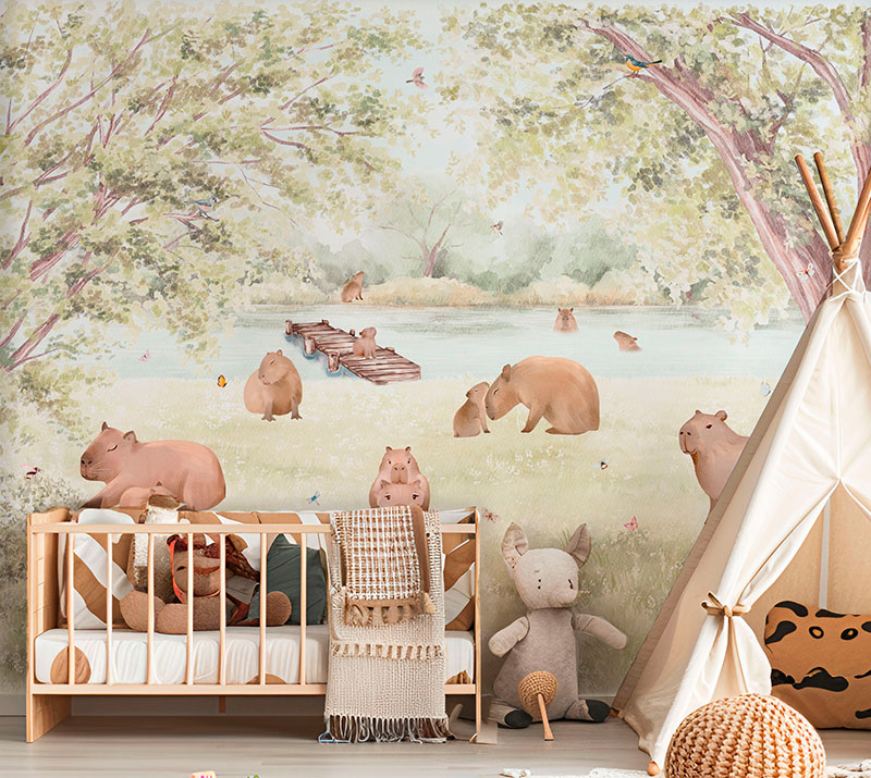 Papel pintado infantil capibaras